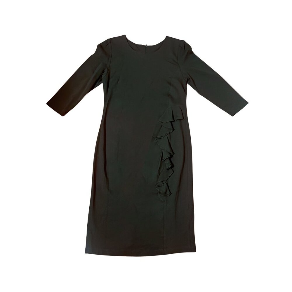 Black Mid-Sleeve Ruffles Dress – Size M